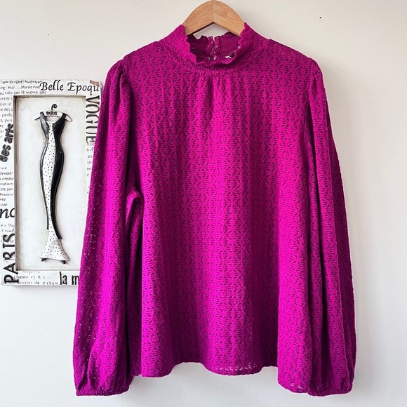 LOFT Tops - LOFT Purple Lace High Neck Feminine Modest Blouse Size XL